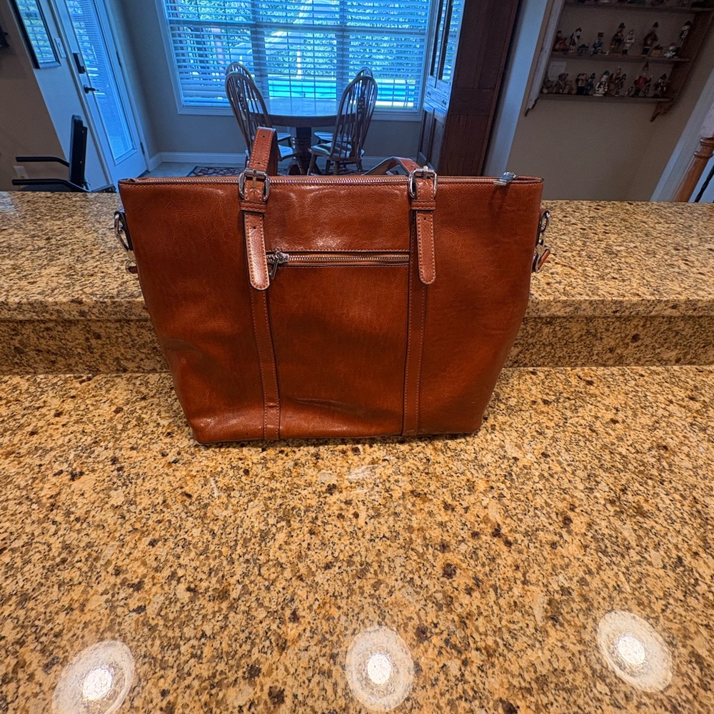 Bostanten Tan Leather Laptop Bag Briefcase Tote - Picture 2 of 13